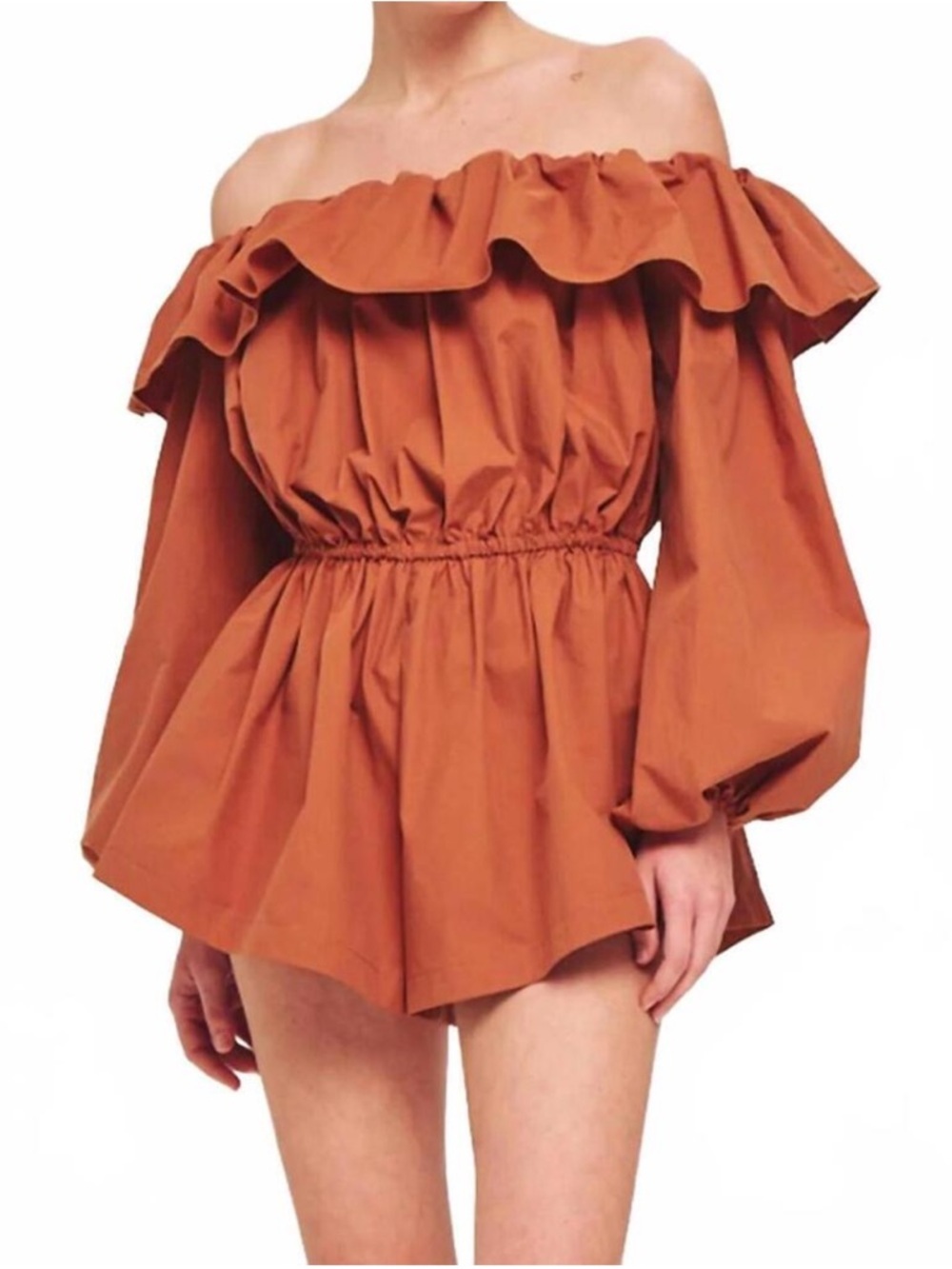 Ronny Kobo Beatriz Off Shoulder Romper in Bourbon Brown Size Medium NWT